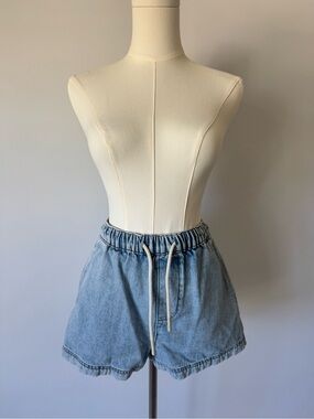 Assembly Label Light Blue Denim 100% Cotton Drawstring Shorts XS